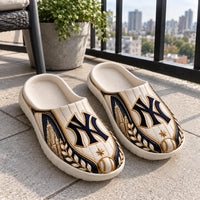 NYY Pinstripe Heritage - Ivory and Navy Clog Sandals
