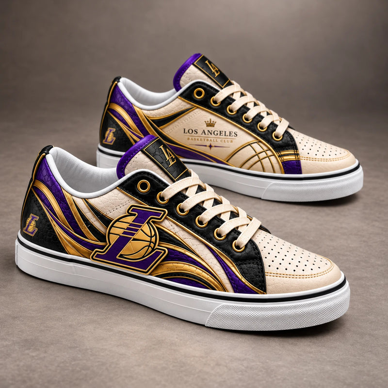 LAL Gold Lines - Cream and Purple Court Crest Sneakers