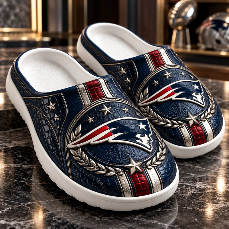 NE Heritage Crest - Navy and Silver Clog Sandals